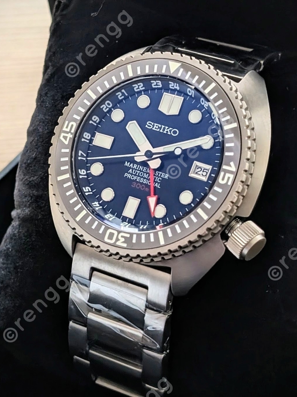 Full Titanium Seiko GMT Turtle Marinemaster 45mm Blue Diver Mod Watch Sapphire